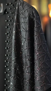 مانتو مجلسی زنانه با یقه کار شده با مروارید مشکی و آستین کیمونو، فریسایز مناسب ۴۰ تا ۴۸