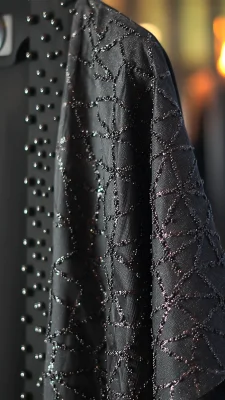 مانتو مجلسی زنانه با یقه کار شده با مروارید مشکی و آستین کیمونو، فریسایز مناسب ۴۰ تا ۴۸