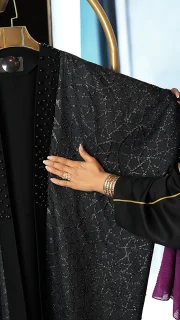 مانتو مجلسی زنانه با یقه کار شده با مروارید مشکی و آستین کیمونو، فریسایز مناسب ۴۰ تا ۴۸