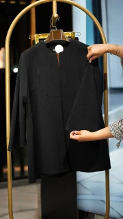 ‏کت شلوار مرویجت یقه گرد نگین هندسی شلوار بگ ویولت