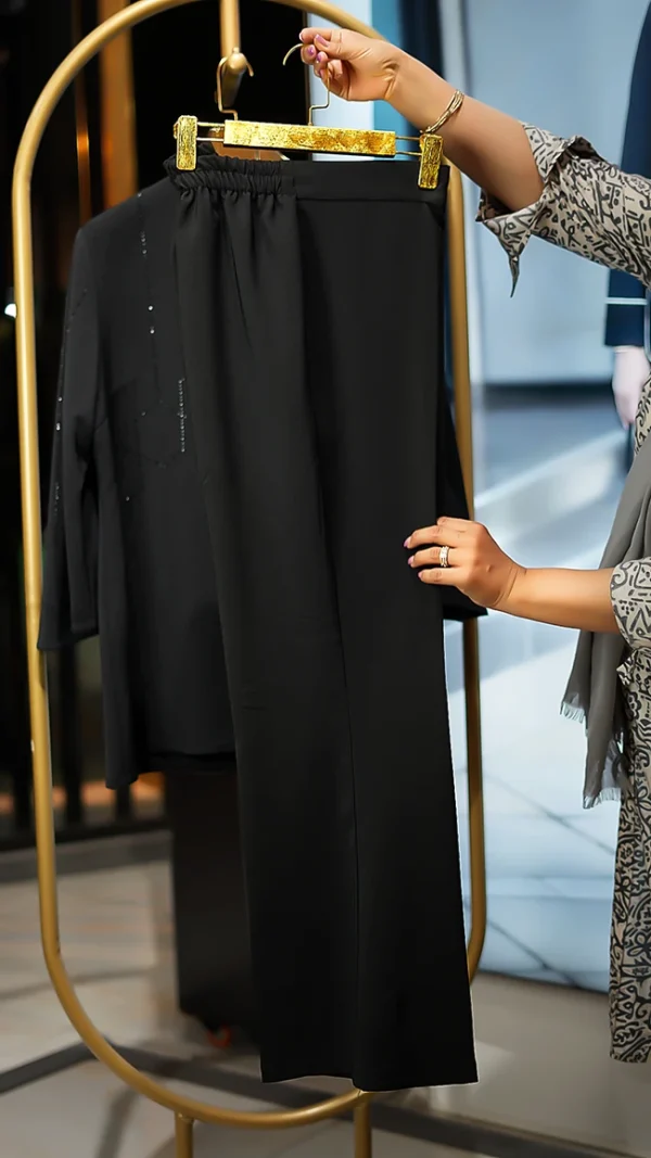 ‏کت شلوار مرویجت یقه گرد نگین هندسی شلوار بگ ویولت