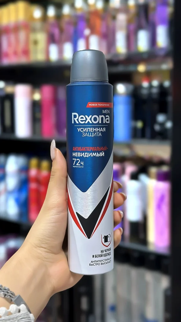 اسپری بدن ۷۲ ساعته مردانه رکسونا مدل Antibacterial +Invisible حجم ۲۰۰ میلی‌لیتر ساخت روسیه