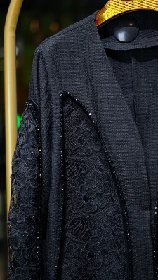 مانتو کوتاه مجلسی زنانه کریستالی جلو گیپور و آستین گیپور سایز ۳۶ تا ۴۴