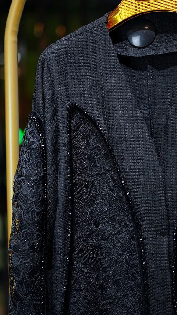 مانتو کوتاه مجلسی زنانه کریستالی جلو گیپور و آستین گیپور سایز ۳۶ تا ۴۴