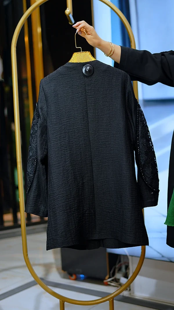 مانتو کوتاه مجلسی زنانه کریستالی جلو گیپور و آستین گیپور سایز ۳۶ تا ۴۴