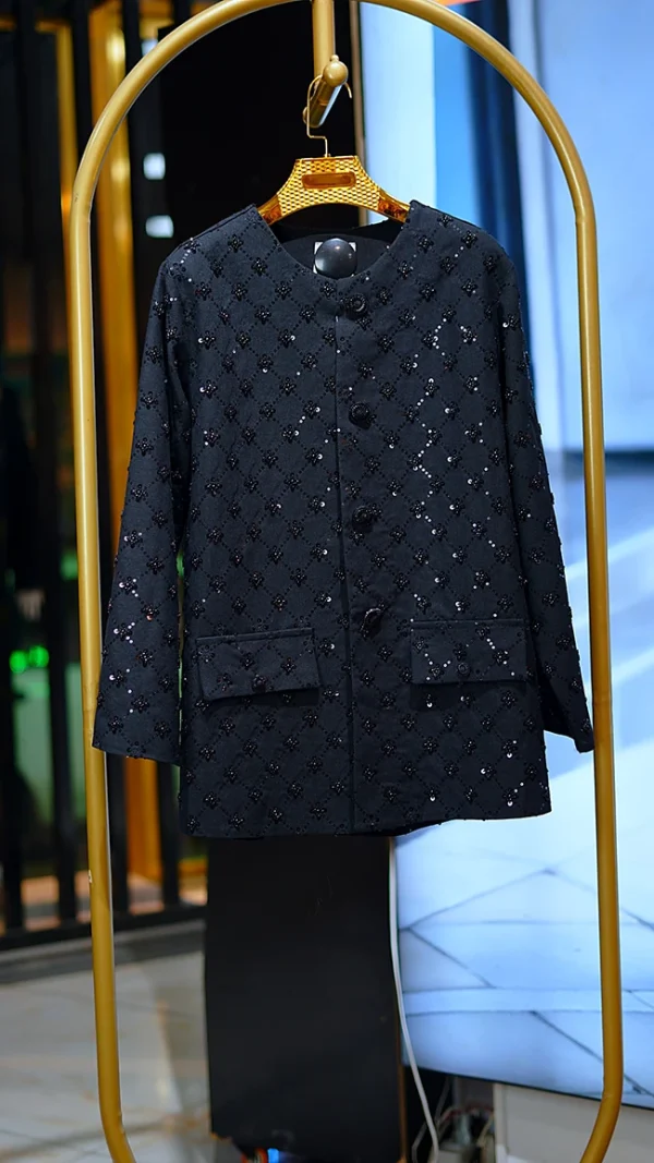 مانتو کتی کوتاه لنین مشکی با سنگدوزی کامل سایز ۳۸ تا ۴۸