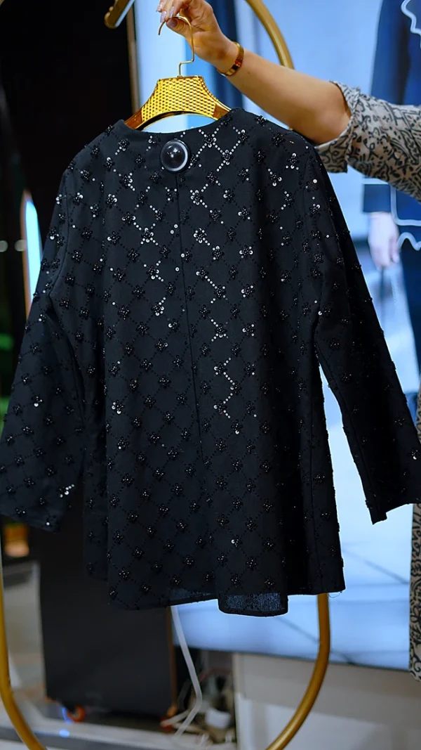 مانتو کتی کوتاه لنین مشکی با سنگدوزی کامل سایز ۳۸ تا ۴۸