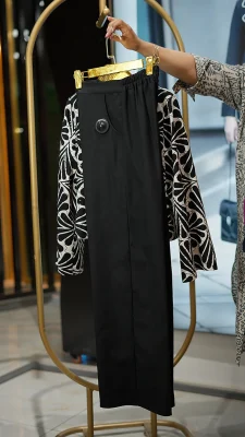 ست کت شلوار کراپ زنانه پولکی لینن سبک فری‌سایز