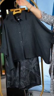 ست شومیز ساده و شلوار طرح‌دار زنانه با پارچه صوفیا سایز 38 تا 52