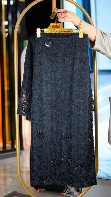 ست کت و دامن مجلسی گیپور کارشده زنانه با سنگ‌های کریستال سایز 38 تا 48