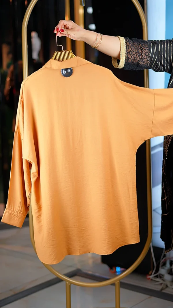 شومیز جلو نگین زنانه کرسپو رنگ خردلی فری سایز 38 تا 46