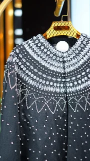 کت مجلسی زنانه ژاکارد نیم مصری مشکی جواهر دوزی شده فری سایز 38 تا 46