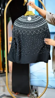 کت مجلسی زنانه ژاکارد نیم مصری مشکی جواهر دوزی شده فری سایز 38 تا 46