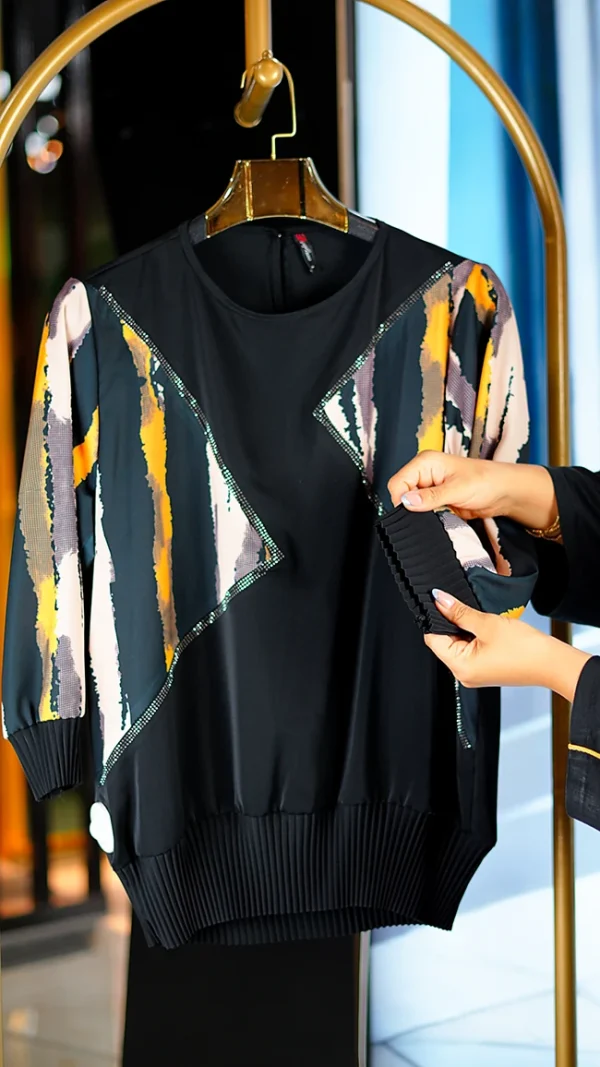 شومیز زنانه مجلسی پارچه الیزه با آستین و پایین پلیسه