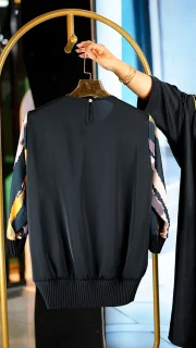 شومیز زنانه مجلسی پارچه الیزه با آستین و پایین پلیسه