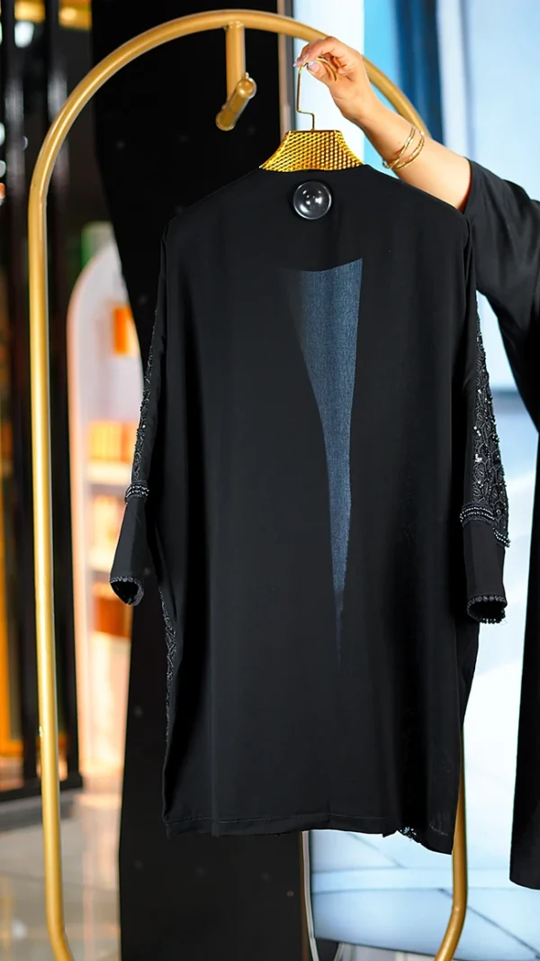 مانتو زنانه آستین کیمونو گیپور کارشده با مرواریددوزی فری سایز 38 تا 48