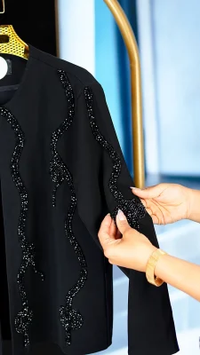 کت کراپ زنانه مجلسی کرپ مرویجت جلو و آستین جواهر دوزی فری سایز 38 تا 46