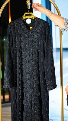 مانتو مجلسی شاین‌دار نوار دانتل بلند