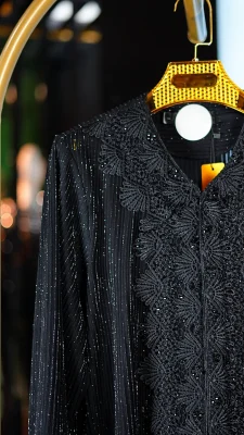 مانتو مجلسی شاین‌دار نوار دانتل بلند